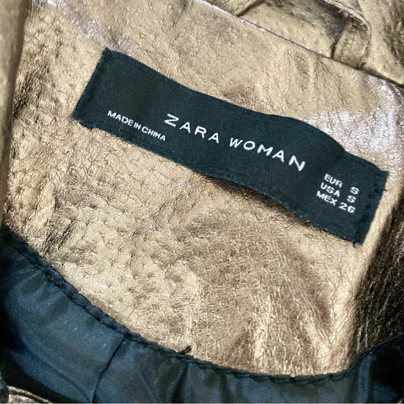 ZARA vegan leather silver metallic logo zip biker jacket - Picture 8 of 10